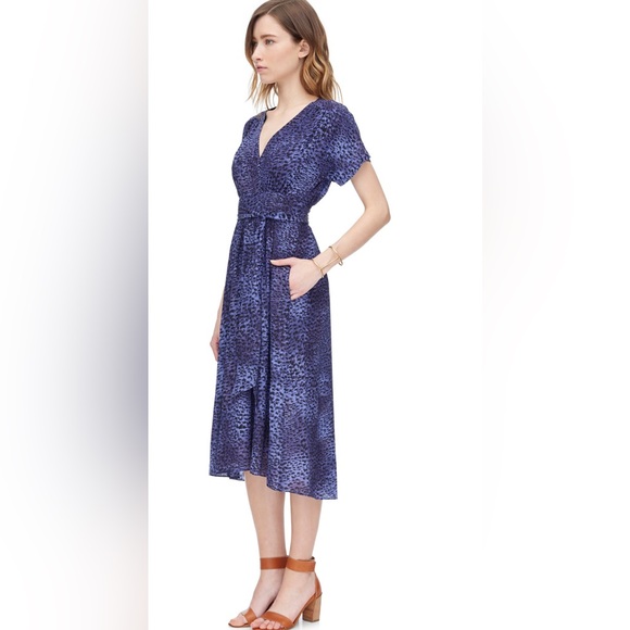 Rebecca Taylor Blue and White Wrap Midi Dress - Picture 2 of 7